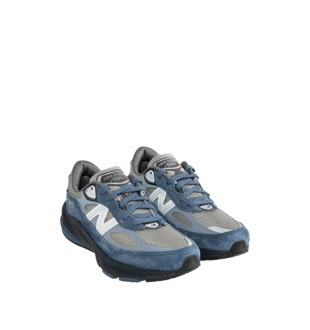 Image 2 of 5 - BLUE - NEW BALANCE USA 990V6 Sneaker featuring breathable mesh base overlaid with premium perforated leather suede panels, reflective accents appear across the upper, 990 branding on the lateral heel, lace closure with a heel tab, contoured midsole, FuelCell foam and ENCAP heel.