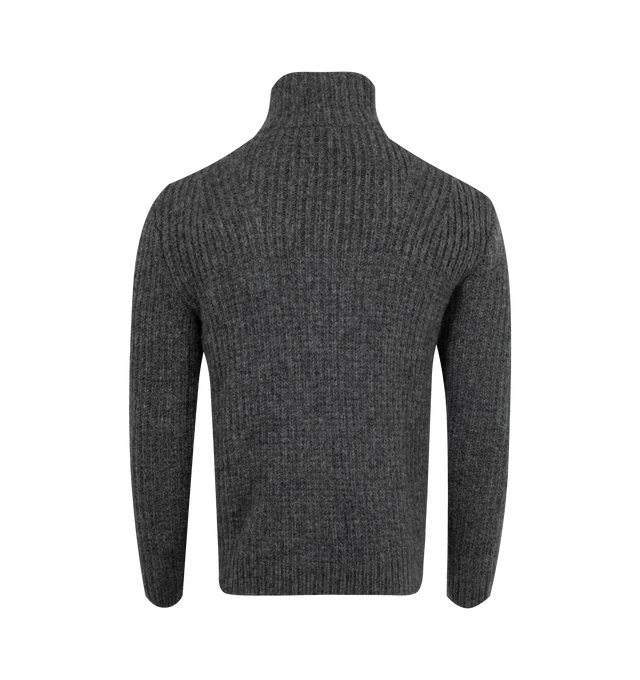 Image 2 of 3 - GREY - MONCLER Zip-Up Cardigan featuring an alpaca and wool blend, interlock and waffle stitch, gauge 3, zipper closure and logo patch. 55% alpaca, 23% wool, 22% polyamide/nylon. Made in Bulgaria.