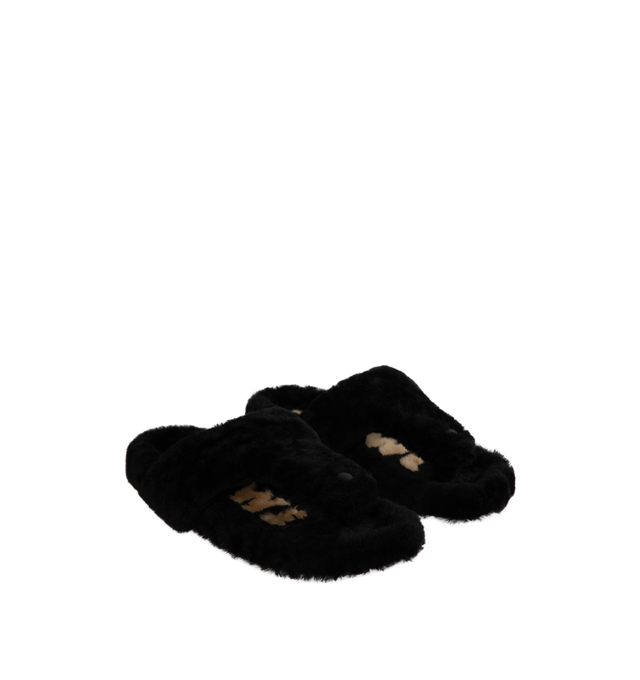 Image 2 of 4 - BLACK - LOEWE Ease Shearling Thong Sandals featuring thong strap, slide style and sheep shearling. Made in Italy.  