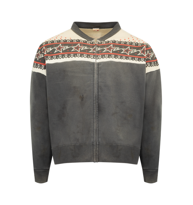 Image 1 of 2 - GREY - SAINT MICHAEL Bape Zip Cardigan featuring zip-up crewneck sweat, ribbed hem and cuffs and washed effect. 100% cotton. Made in Japan.