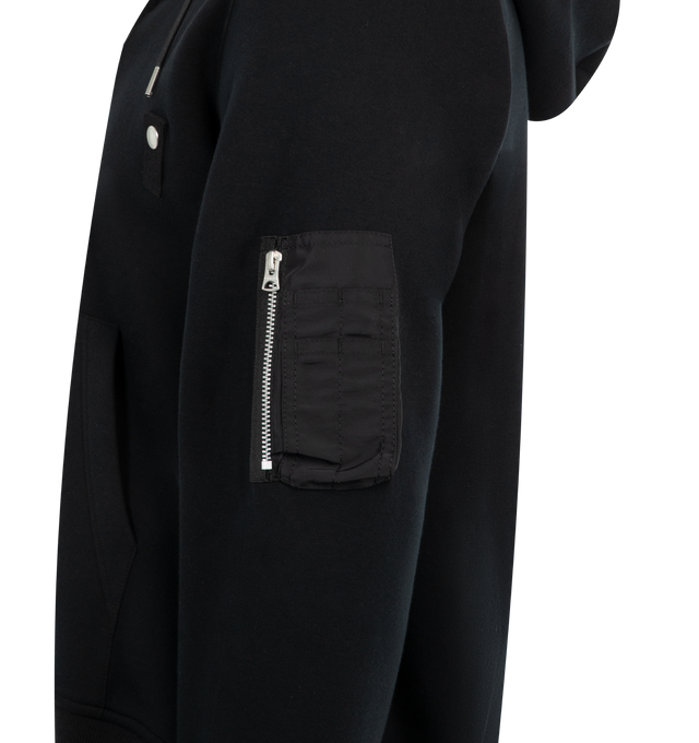 Image 3 of 3 - BLACK - SACAI Sponge Sweat Hoodie featuring drawstring at hood, two-way zip closure, rib-knit hem and cuffs and zip pocket at sleeve. Made in Japan.