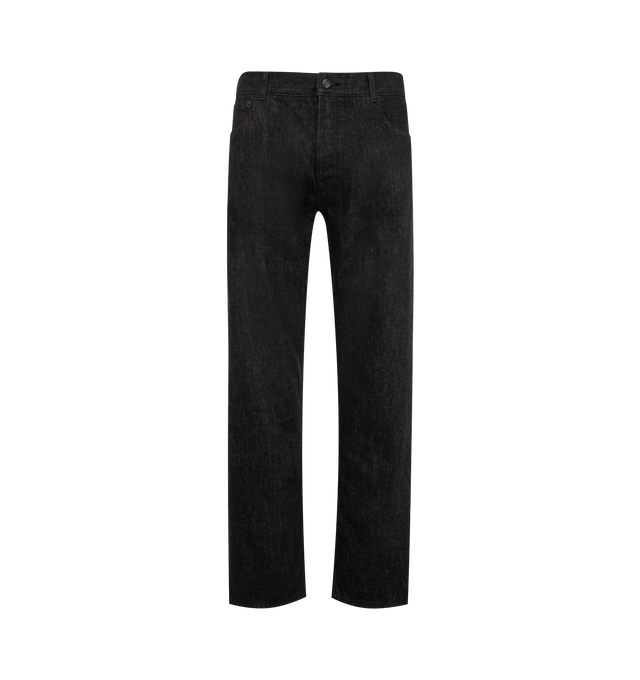Image 1 of 3 - BLACK - The Row Men's Moe Jean is crafted from Japanese cotton selvedge denim and features a mid-rise waist, a straight-leg silhouette, and classic five-pocket construction. Designed with tonal topstitching throughout, this elevated denim style showcases a distinctly uneven texture and rugged appearance created through a specialized weaving process. Treated to help prevent fraying, the selvedge denim develops character over time while maintaining its durable structure. Main Material: 100% Cot