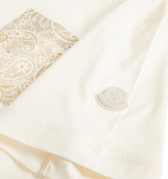 Image 2 of 2 - WHITE - MONCLER Paisley Print Cotton T-Shirt featuring cotton jersey, crew neck, short sleeves, polyester pocket and double leather logo patch. 100% cotton. Made in Turkey.