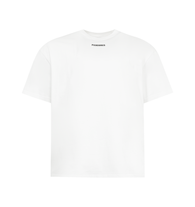 Image 1 of 2 - WHITE - PLEASURES Wordmark Tee featuring relaxed fit, short sleeves, crew neckline and screen-printed graphics. 100% cotton.