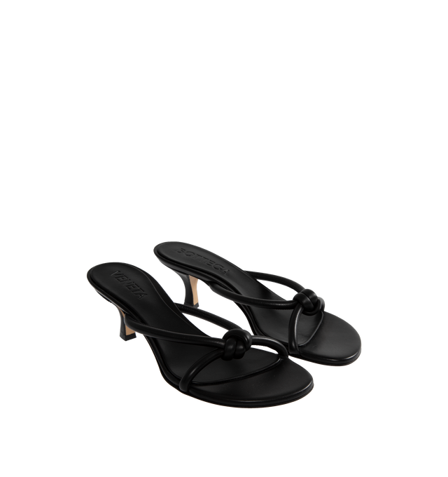 Image 2 of 4 - BLACK - BOTTEGA VENETA Blink heeled sandal crafted from lambskin leather with a rubber sole featuring a kitten heel and knot design straps. 