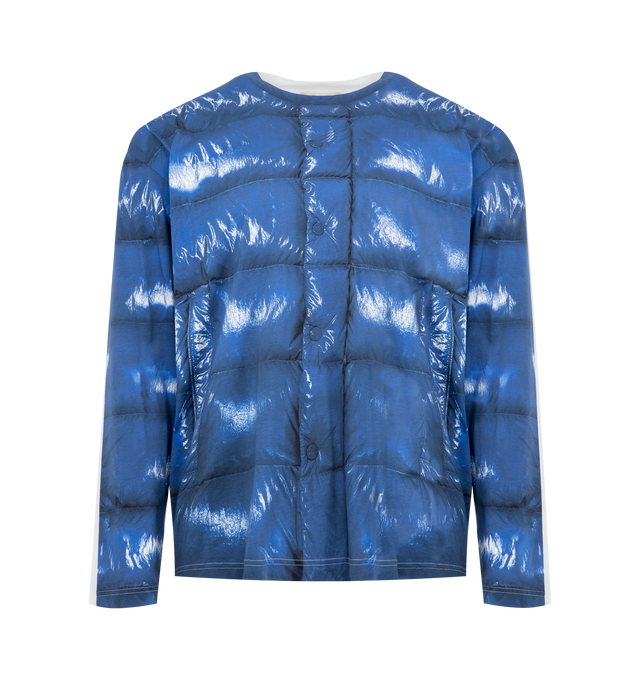Image 1 of 3 - BLUE - Moncler x A$AP Rocky Cotton Long Sleeve T-Shirt featuring cotton jersey, crew neck, long sleeves, printed pattern, logo print, logo patch and oversized fit. 100% cotton.
