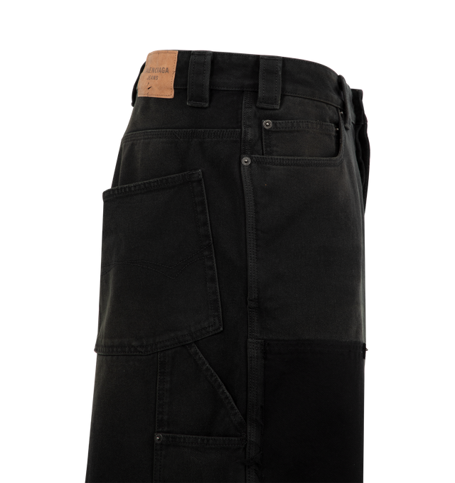 Image 3 of 3 - BLACK - BALENCIAGA Ripped Off Shorts featuring covered zip fly, 5 belt loops, 5 pockets, yokes with rivets at front, raw, ripped hem, Balenciaga engraved flex buttons and jacron at back. 100% cotton. Made in Italy.