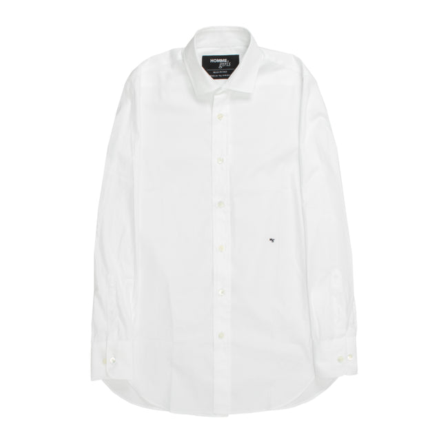 Image 1 of 2 - WHITE - HOMME GIRLS Classic Shirt featuring embroidered logo, spread collar, button front, long sleeves, button cuffs, back yoke with box pleat, classic fit and curved hem. 100% cotton. Made in Italy.