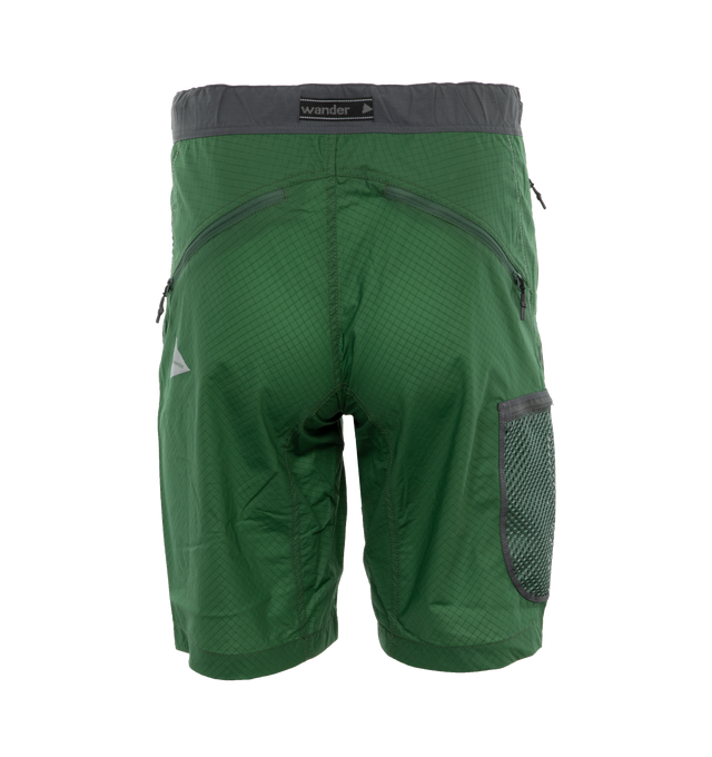 Image 2 of 4 - GREEN - AND WANDER Ripstop shorts featuring zipper and snap-button fastenings, side slit pockets, back pockets, patch pockets, zipped pockets and attached belt. 100% polyamide. 