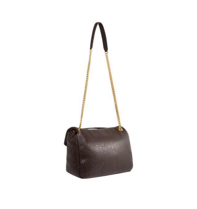 Image 3 of 4 - BROWN - SAINT LAURENT Calypso Large Bag featuring grosgrain lining, snap button closure and one interior pocket. 11" X 8.7" X 4.7". 95% lambskin, 5% brass.