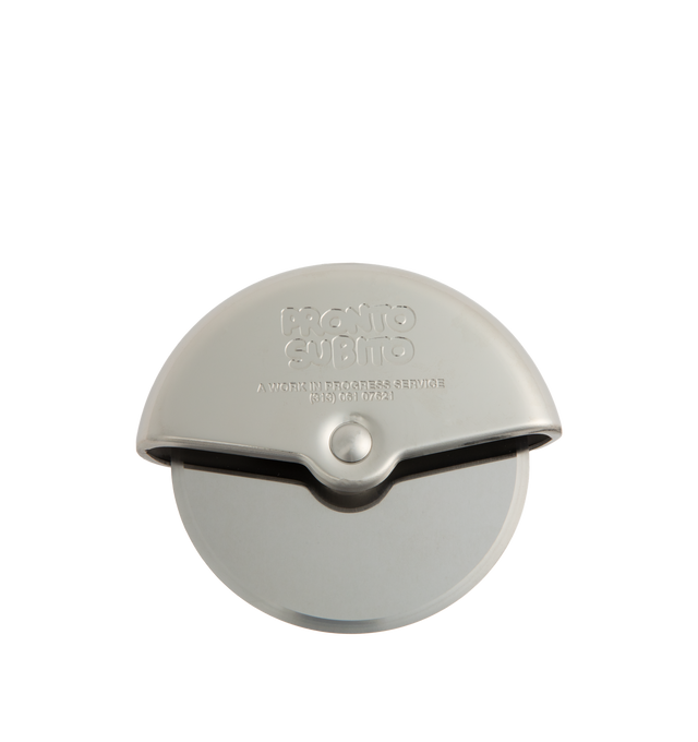 Image 2 of 2 - SILVER - CARHARTT WIP Pronto Slicer featuring a stainless steel grip with engraved graphics on the front and back, as well as a sharp, rotating blade. 3.7 x 3.4 x 0.9 inch 100% stainless steel.