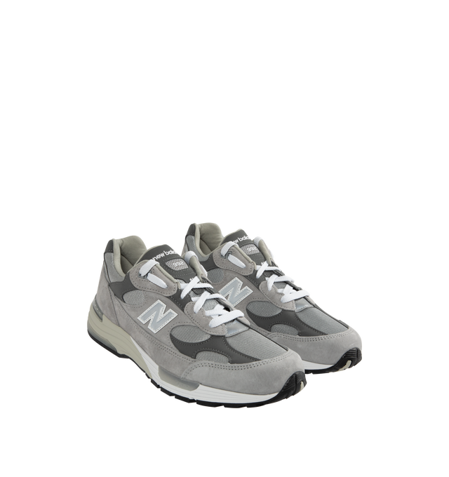Image 2 of 5 - GREY - NEW BALANCE 992 Core Sneaker featuring ABZORB cushioning at heel and forefoot absorbs impact through a combination of cushioning and compression resistance, combination ENCAP and C-CAP midsole, reflective accents designed to catch the light and NDurance rubber outsole. Suede overlays and mesh upper.