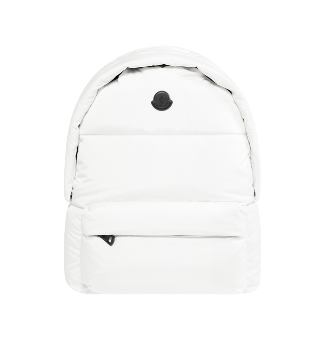 Image 3 of 4 - WHITE - MONCLER Caradoc Water-Repellent Backpack featuring nylon technique lining, calf leather trim, down-filled, detachable hood, adjustable shoulder straps, smooth calf leather handle, zipper closure and zipped pockets. L 30 cm X H 43 cm X D 14 cm. 100% polyamide/nylon. Padding: 90% down, 10% feather.