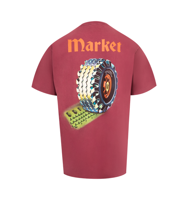 Image 2 of 2 - RED - MARKET True Tread Graphic T-Shirt featuring a relaxed fit, crewneck, short sleeves and graphic on front and back. 100% cotton.
