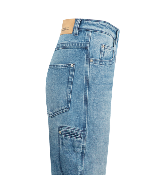 Image 3 of 3 - BLUE - ISABEL MARANT Stely Jean featuring an exposed front zip, front pintucks, a pointed yoke and five-pocket style. 100% cotton.