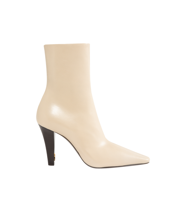 Image 1 of 4 - NEUTRAL - SAINT LAURENT Jill Booties in smooth leather featuring ankle boots with a square pointed toe, tapered block heel with inner logo, a side zip closure and leather sole. 3.7 inche heel. Lambskin. Made in Italy.