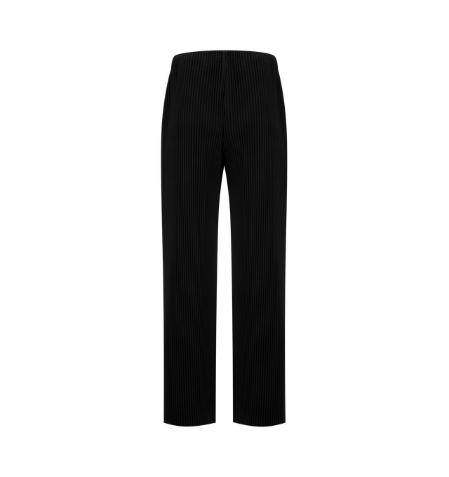 Image 2 of 3 - BLACK - ISSEY MIYAKE Straight Leg Trousers featuring elasticized waist, straight leg and accordion pleats throughout. 100% polyester. Made in Philippines.
