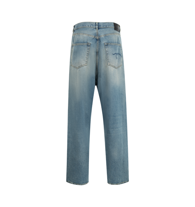 Image 2 of 3 - BLUE - R13 Venti Jean featuring washed denim, faded effect, concealed fly and button fastening, belt loops, classic five pockets, logo patch to the rear and wide leg. 92% cotton, 8% elastomultiester. Made in Italy.