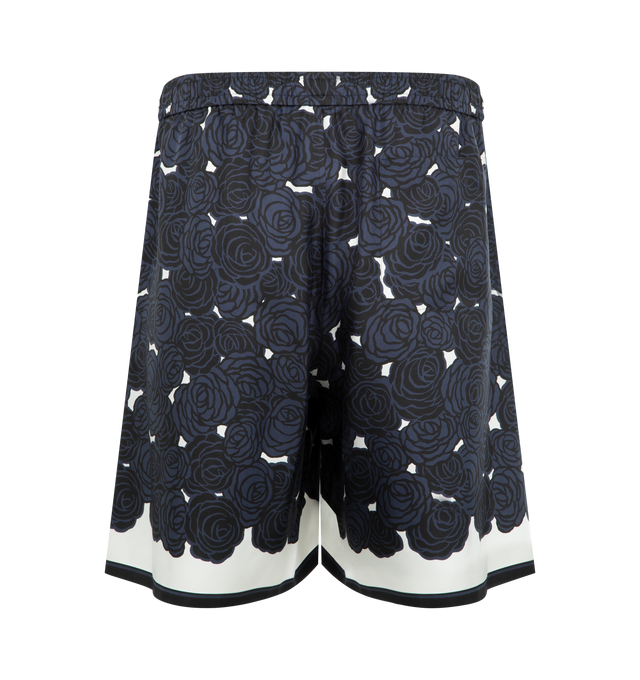 Image 2 of 3 - NAVY - GIVENCHY Elasticated Belt Short featuring elastic waist, print throughout, concealed drawstring and side pockets. 100% silk. Made in Italy.