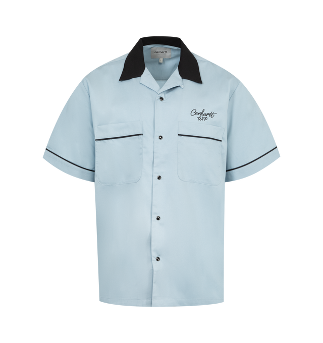 Image 1 of 2 - BLUE - CARHARTT WIP Bowl Shirt featuring lightweight twill fabric, front button closure, dual chest pockets and embroidered logo. 60% tencel, 40% cotton.