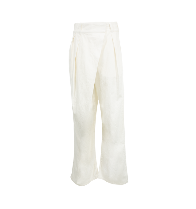 Image 1 of 3 - WHITE - LOEWE Wrap Jeans in lightweight cotton denim featuring an asymmetric construction with a wrap front, regular fit, regular length, high waist, loose leg, concealed zip fly, seam pockets, rear patch pocket and LOEWE embossed leather patch placed at the back. 100% cotton. Made in Italy.