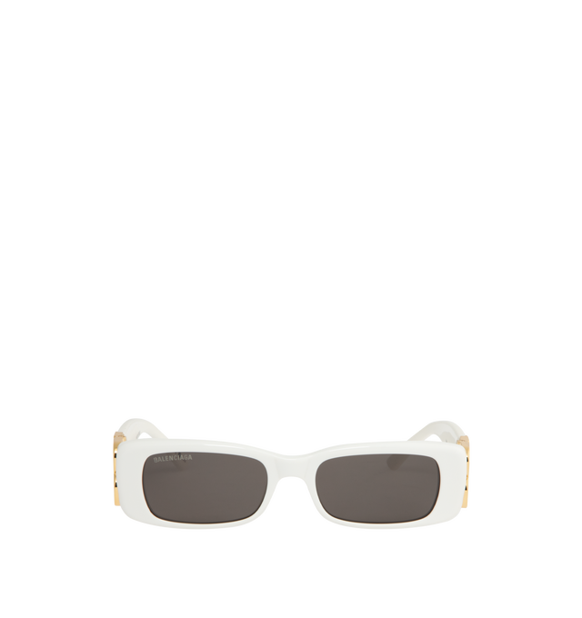 Image 1 of 3 - WHITE - BALENCIAGA Dynasty Rectangle Sunglasses featuring full acetate frame and temples, rectangle shape, standard fit, hidden hinges within the BB logo, lasered logo on the right lens and lens category 3. 100% UVA/UVB protection. Made in Italy.