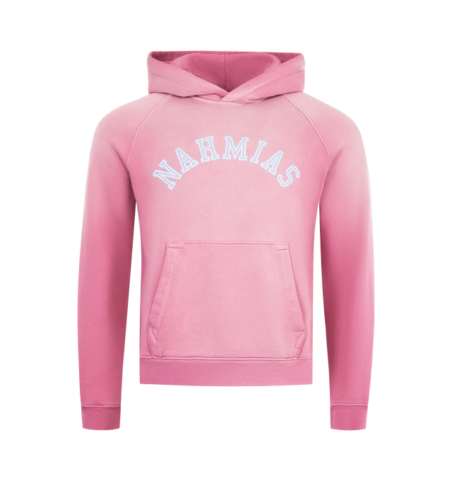 Image 1 of 2 - PINK - NAHMIAS State Girlfriend Hoodie featuring girlfriend fit, ribbed hem and cuffs, fixed hood, kangaroo pouch and logo on front. 100% cotton.