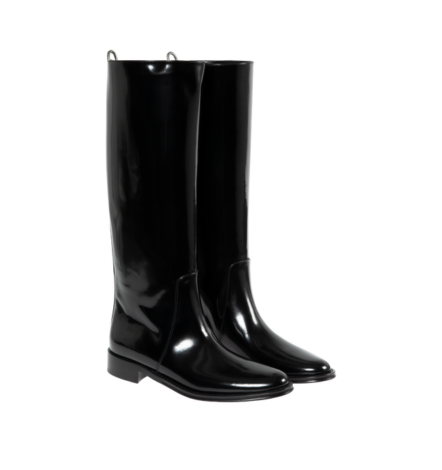 Image 2 of 4 - BLACK - SAINT LAURENT Hunt Boot featuring a round toe and d-ring back tab. 95% calfskin leather, 5% brass. Made in Italy.  