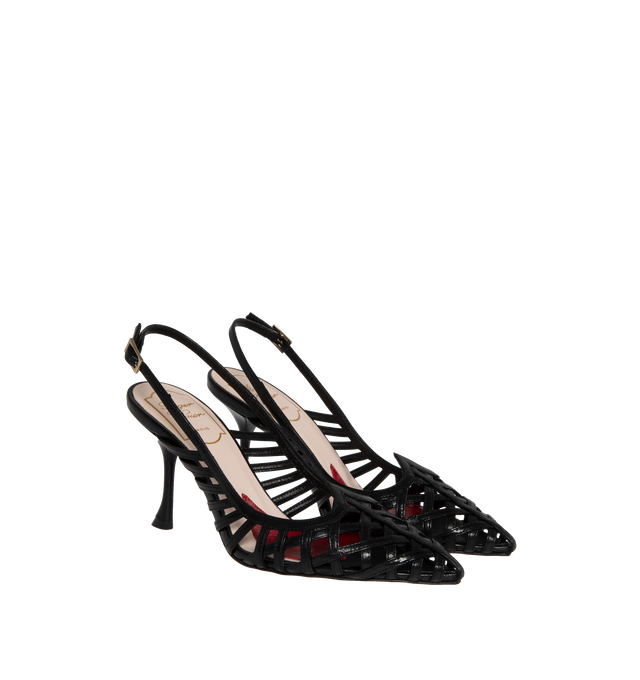 Image 2 of 4 - BLACK - ROGER VIVIER I Love Vivier Multistrap Slingback Pumps featuring leather upper, ankle strap, leather insole with heart-shaped insert, lacquered heel 3.3 ins and leather outsole. 
