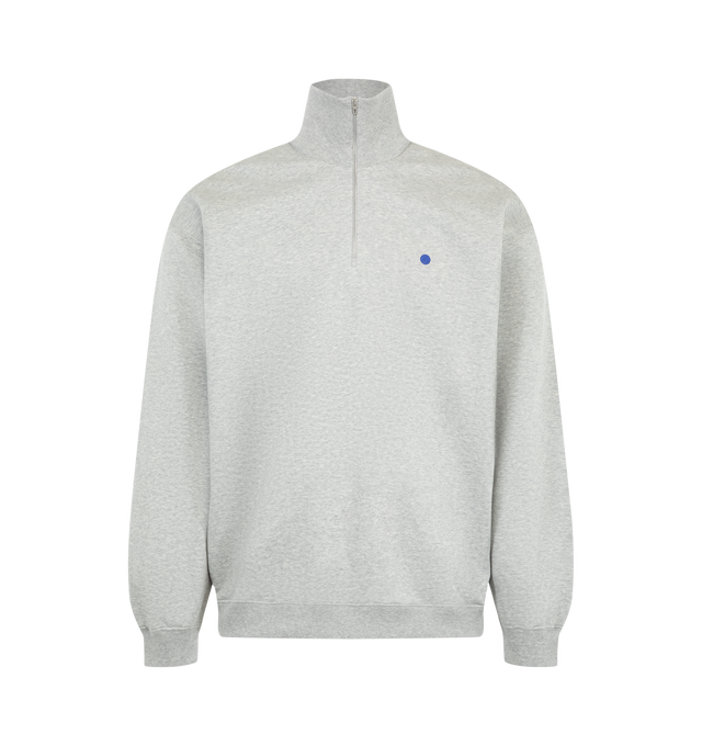 Image 1 of 2 - GREY - Jil Sander's Men's Half Zip Sweaatshirt is crafted from soft, lightweight cotton terry, this sweatshirt boasts a relaxed fit and a half-zipped front. Main Material: Cotton. Made in Italy