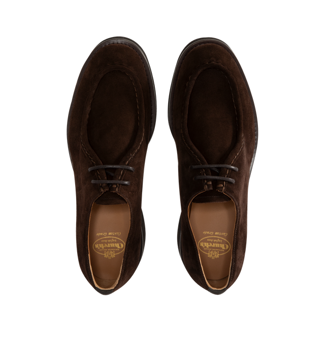Image 4 of 4 - BROWN - CHURCH'S Nelly City Lace Up Shoe featuring derby lace-up shoes with handmade apron-toe seam, suede leather, Paraboot inspired lacing, metal under-eyelets and lightweight EVA sole.