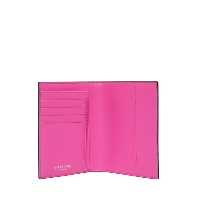 Image 3 of 3 - MULTI - Balenciaga Passport Holder is crafted from coated canvas with contrast Balenciaga logo print. Features a passport holder design, four card slots, one flat pocket, and a slim structured silhouette. Main Material: Cotton, Linen, Polyurethane. Made in Italy.