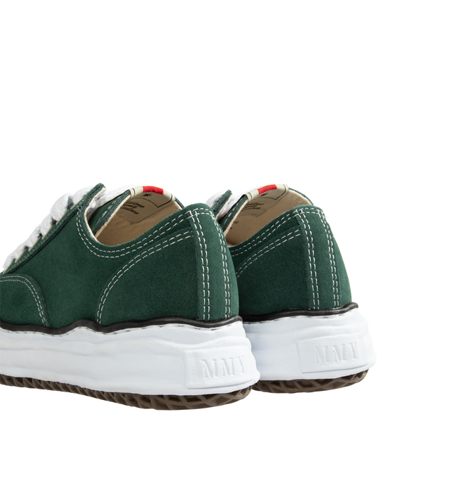 Image 3 of 5 - GREEN - Maison Mihara Yasuhiro Peterson Original Sole Suede Low-Top Sneakers are crafted from cow leather and feature the brand's signature hand-sculpted original sole, modeled in clay by designer Mihara. Designed with the classic Peterson silhouette, this low-top sneaker combines a premium leather upper with the label's distinctive artisanal sole construction. Main Material: Upper: Suede Leather. Sole: Rubber.