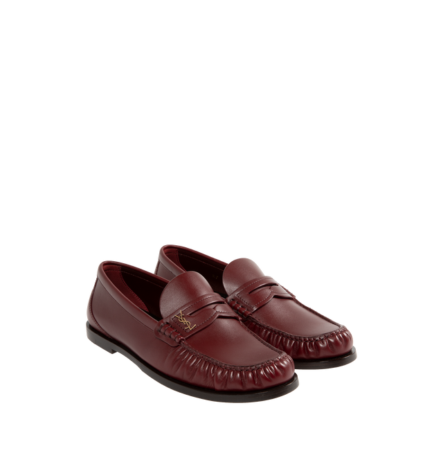 Image 2 of 4 - BROWN - SAINT LAURENT Laurent Loafers featuring a hand-stitched squared moc toe, cassandre and leather sole. Calfskin. Made in Italy.