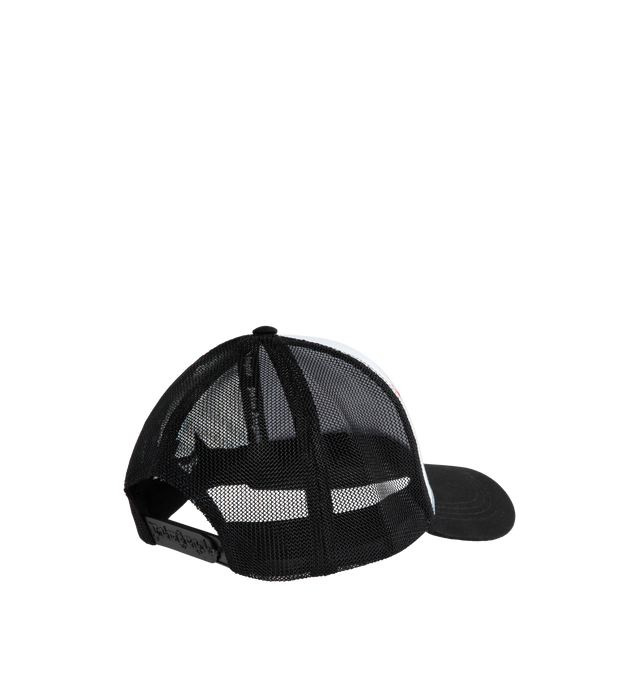 Image 2 of 2 - BLACK - PALM ANGELS PA City Cap featuring panelled trucker hat, embroidered logo to the front, embossed logo to the rear, mesh panelling, curved peak, round crown and adjustable strap to the rear. 60% cotton, 40% polyester. 