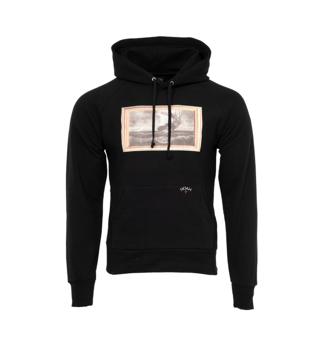 Image 1 of 4 - BLACK - NOAH X THE CURE Raglan Hoodie featuring raglan sleeves, printed graphics on front and back and embroidered Noah logo on front pouch pocket. 100% cotton. Made in Canada. 