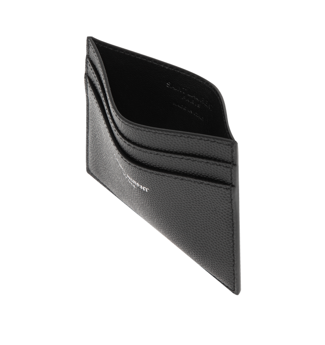 Image 3 of 3 - BLACK - SAINT LAURENT Pebble Grain Card Case has four card slots and one slip pocket. 3.9 x 3.1 x 0.1 inches. 100% leather. Made in Italy.