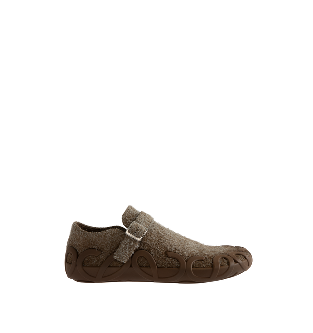 Image 1 of 6 - GREEN - Loewe Men's Loafer in brushed suede featuring a branded metal buckle, internal fussbet and an injected rubber sole with a LOEWE L signature around the edges.10mm heel. Main material: Brushed Suede. Made in Portugal.