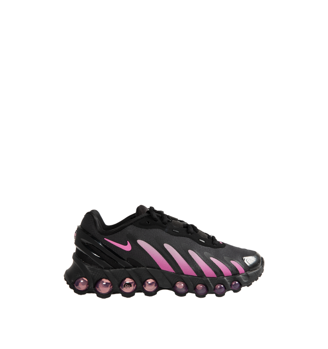 Image 1 of 5 - BLACK - NIKE Air Max Dn8 Sneaker featuring Dynamic Air system with dual-chambered tubes and tuned pressure levels, sculpted upper made from lightweight mesh on top, plastic heel clip, foam midsole, rubber outsole and reflective design details.