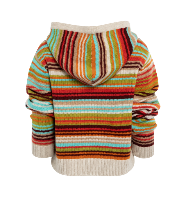 Image 2 of 3 - MULTI - THE ELDER STATESMAN Vista Stripe Hoodie featuring long sleeves, ribbed trim, hip length, relaxed fit and pullover style. 100% cashmere. Made in USA. 