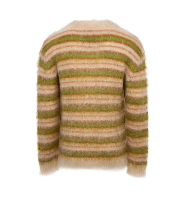 Image 2 of 3 - MULTI - MARNI Striped Cardigan featuring brushed knit mohair-blend cardigan, stripes throughout, rib knit Y-neck, hem, and cuffs and button closure. 67% mohair, 28% polyamide, 5% wool. Made in Italy. 