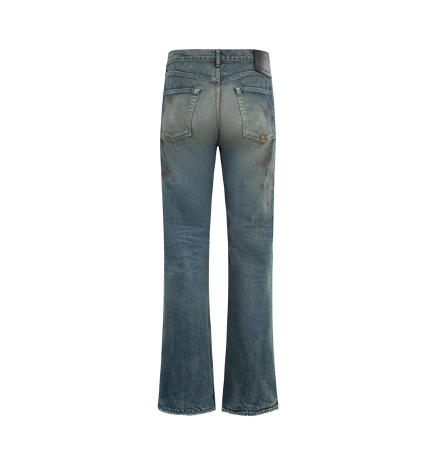 Image 2 of 3 - BLUE - DRKSHDW Kurdt Jeans featuring button fly closure, 6-pocket styling, intentionally distressed and faded fabric and midweight rigid denim. 100% cotton. Made in Japan.