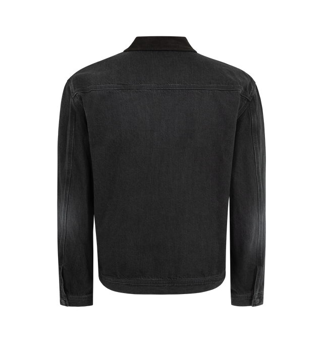 Image 2 of 3 - BLACK - THE ROW Tarquin Jacket featuring a relaxed denim jacket in richly textured black denim with contrast corduroy collar, slant welt pockets, interior chest pocket and front zipper closure. Crafted from spun and dyed natural cotton, the fabric offers a deep nuanced color and intentional unevenness that develops character over time. 100% cotton. Made in Japan.