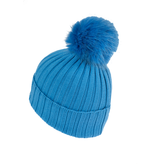 Image 2 of 2 - BLUE - MONCLER BEANIE has English rib-knitting and logo at front. 100% virgin wool.  