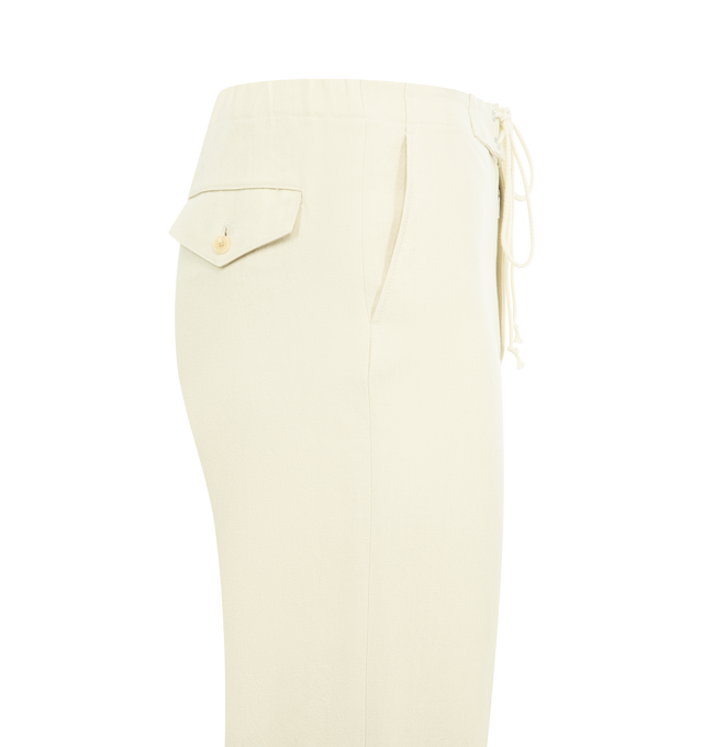 Image 3 of 3 - WHITE - AURALEE Ox Drawstring Pant featuring regular fit, elasticated drawstring waistband, side pockets, one back flap pocket and straight leg. 41% wool, 38% cotton, 21% linen.