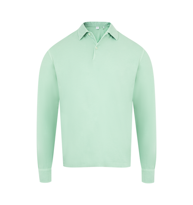Image 1 of 2 - GREEN - ASPESI Polo Luigi Shirt featuring peachtouch cotton jersey polo-shirt, garment-dyed, canvas shirt cuffs and undercollar and regular fit. 100% cotton.