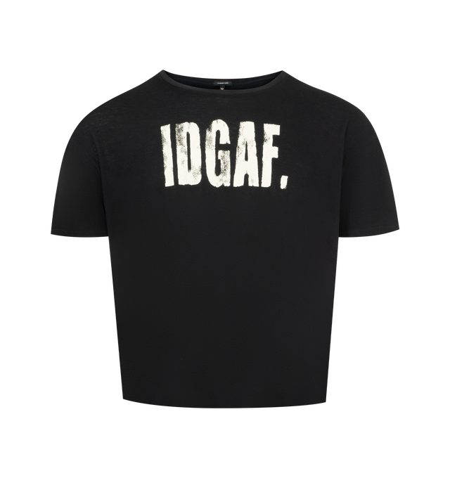 Image 1 of 2 - BLACK - R13 I Don't Give A F T-shirt featuring crew neck, short sleeves, boxy fit and IDGAF graphic print. 95% cotton, 5% cashmere.