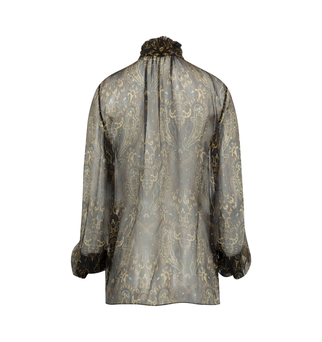 Image 4 of 4 - BROWN - SAINT LAURENT Printed Blouse featuring hidden front button closure, tie-up detail at collar, buttoned cuffs, sheer chiffon fabric and print throughout. 100% silk. Made Italy.