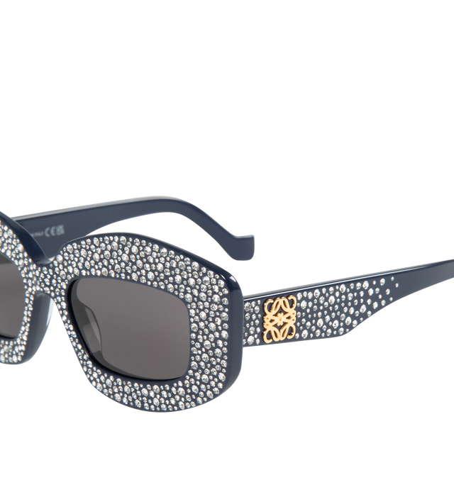 Image 3 of 3 - BLUE - LOEWE Screen sunglasses crafted in acetate with Swarovski crystal embellishments and an Anagram in a gold finish on the arm. 100% UVA/UVB protection. 