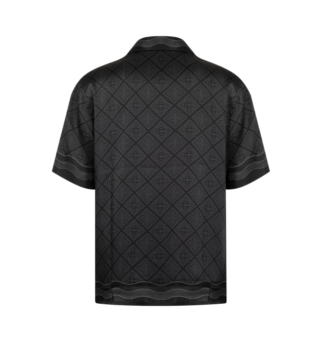 Image 2 of 2 - BLACK - Casablanca Men's Cuban Collar Short Sleeve Shirt is crafted from premium fabric and features a relaxed silhouette with a Cuban collar, short sleeves, and a button-front closure for an effortlessly refined look. This designer short sleeve shirt combines exceptional craftsmanship with Casablanca's signature luxury resort aesthetic, making it a versatile choice for warm-weather styling and elevated everyday wear. Main Material: Premium Fabric.